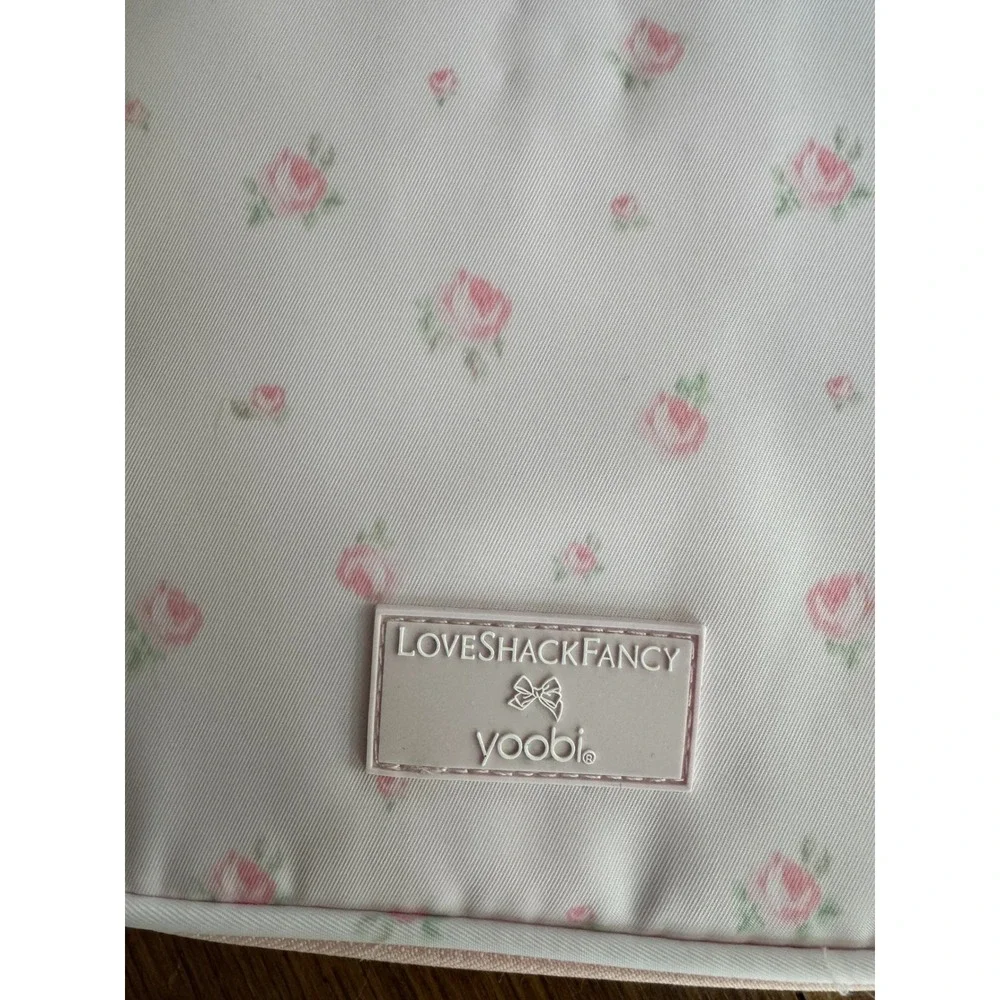 LoveShackFancy x Yoobi Tech Organizer Pink Floral Rose Gold Bow Zip Case NEW